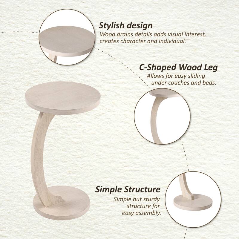 COZAYH C Shaped Round End Table for Couch Small Place, Space Saver Side Table for Sofa, Living Room, Bedside Area, Walnut