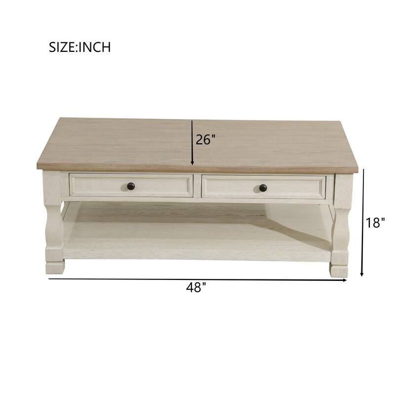 KISRAIS MDF Top and Oak Drawer Living Room Coffee Table