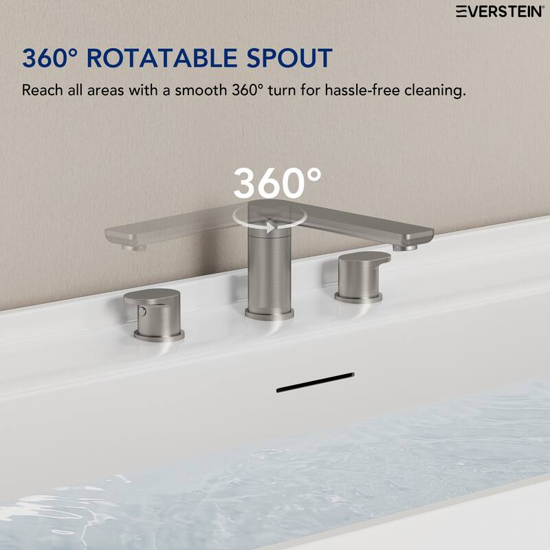 Modern Deck-Mount 2-Handle 360° Rotatable Bathtub Faucet Widespread 3 Hole Tub Filler