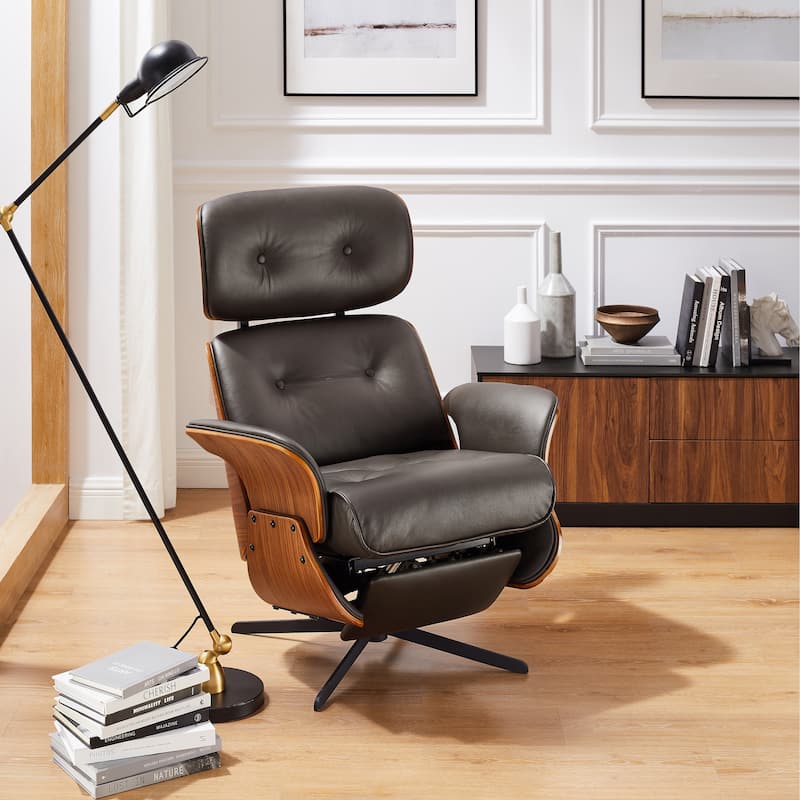 Art Leon Swivel Top Grain Leather Power Recliner Chair - Black