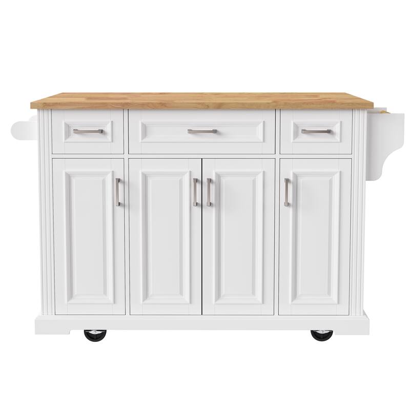 Kitchen Island with Drop Leaf, Adjustable Shelf, Spice Rack, Towel Rack, 2 Doors and 5 Drawers
