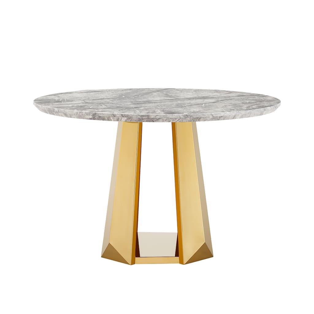 47" Round Dining Table with Faux Marble Tabletop and Stainless Steel Base - Grey+Gold