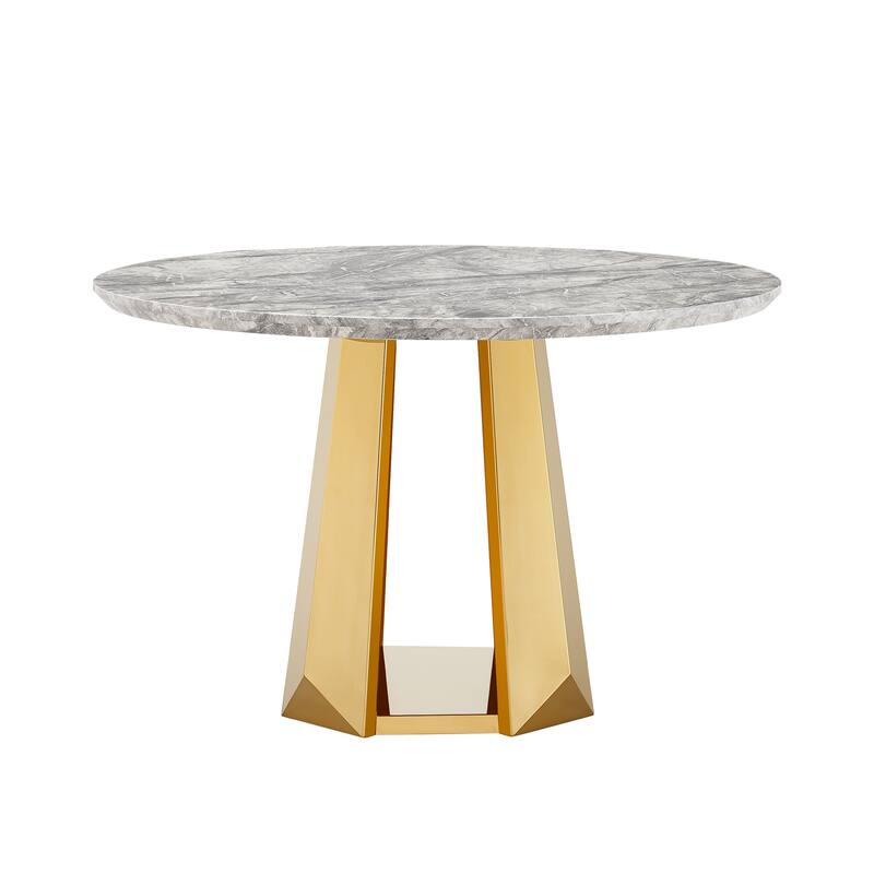 GDFStudio - Lisa Series 47" Round Marble Dining Table and Stainless Steel Base for Dining Room, Kitchen