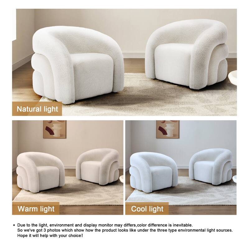 Set of 2 Boucle Upholstered Swivel Accent Barrel Chairs