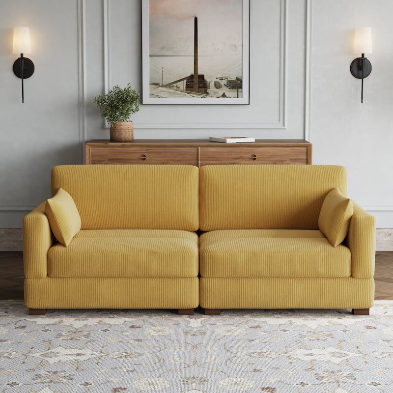 Modern Corduroy Modular Couch Sectional Sofa With Pillows - Orange-Loveseat Sofa - Symmetrical