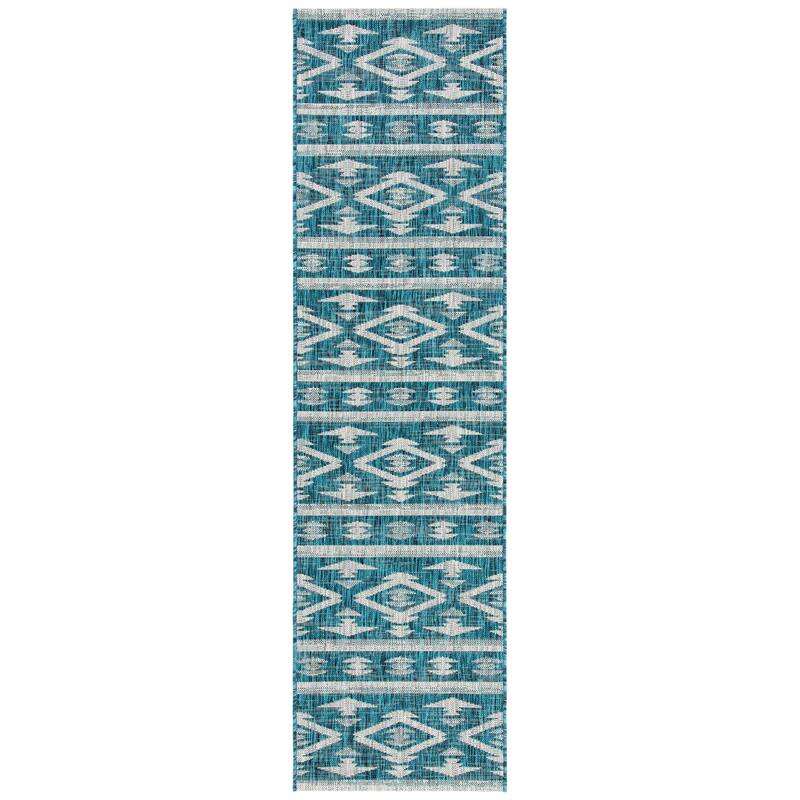 SAFAVIEH Courtyard Fraidel Indoor/ Outdoor Waterproof Patio Backyard Rug - 2'3" x 8' Runner - Teal/Grey