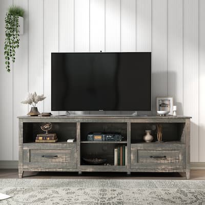 Farmhouse TV Stand with 3 Storage Shelf and 2 Capacity Removable Drawers for Living Rooms Playrooms​