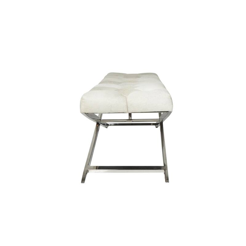 Leather Upholstered Tufted Home Bench with Silver Diagonal Base - Grey - Roche River Decor