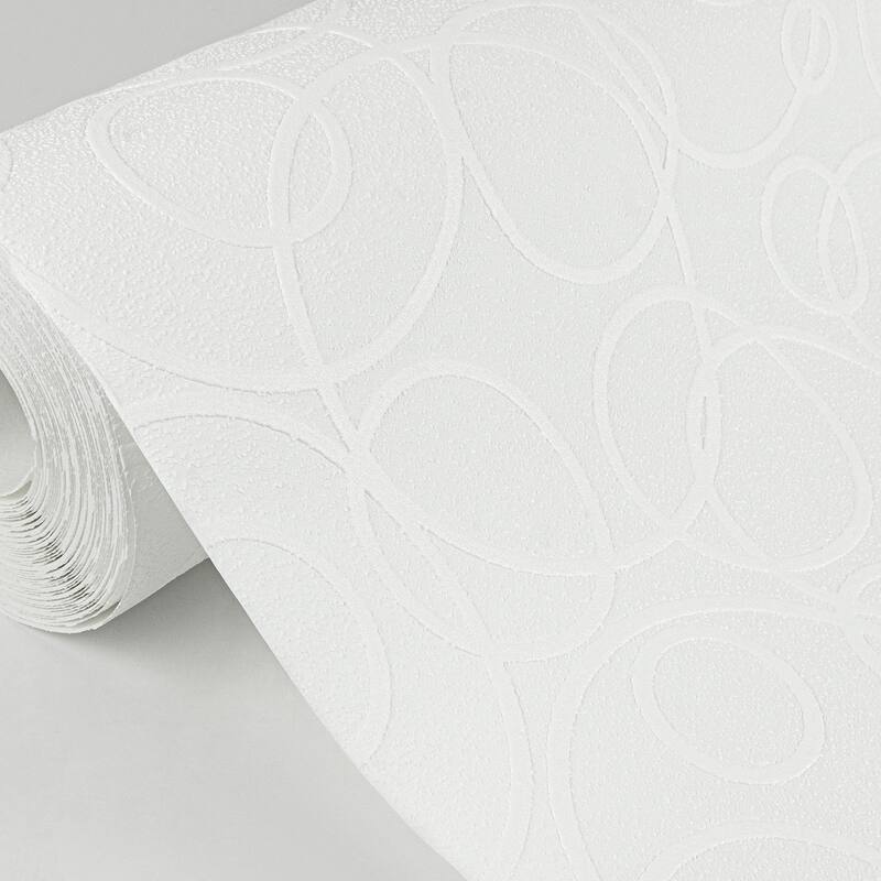 Brewster Artemisia White Circles Paintable Wallpaper - 396in x 20.9in x 0.025in