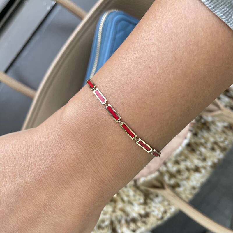 Joelle Collection Gemstone Inlay Stackable Bracelet 14K Gold - Amethyst, Turquoise, Malachite, Lapis