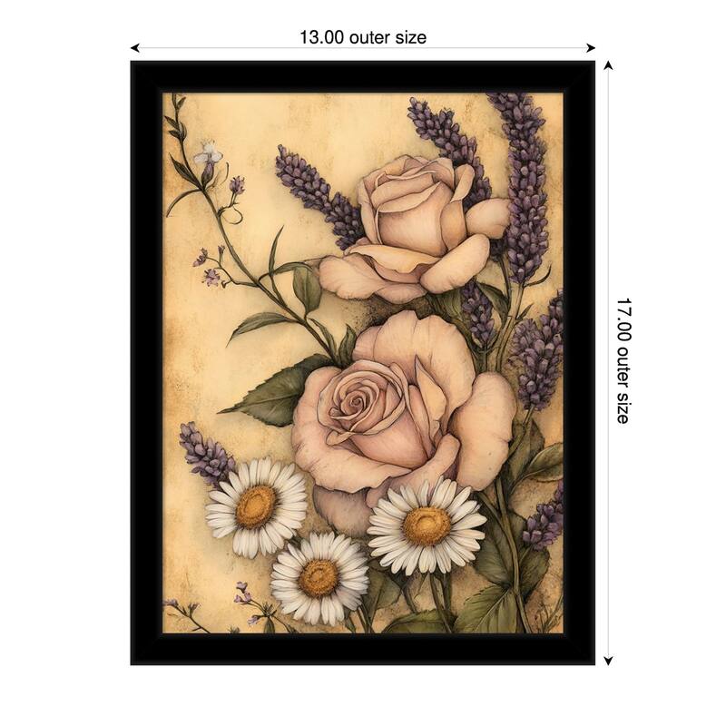 Floral Whimsy No. 1 by Tradelink inhouse artist Wood Framed Wall Art Print - 13 x 17 in - Black