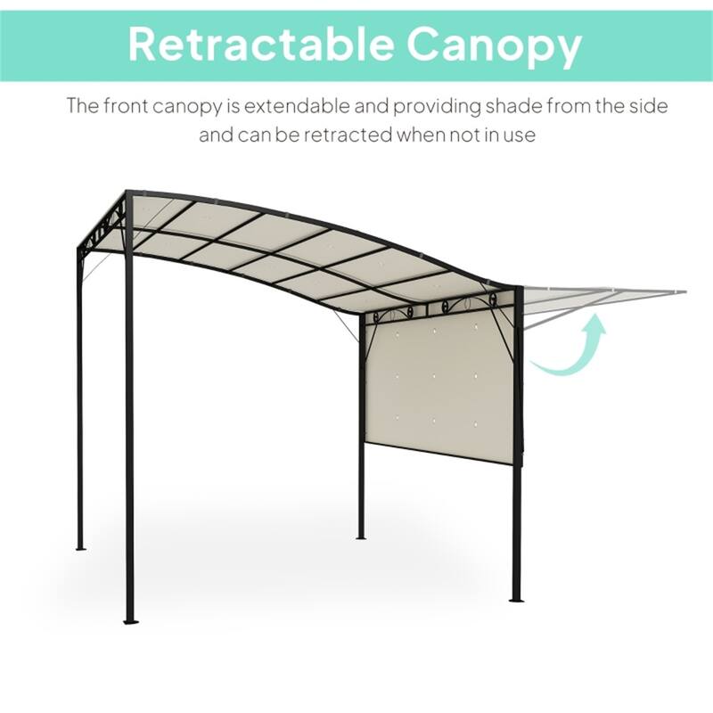 Cream White Outdoor Gazebo with Black Steel Frame UV and Water Resistant Canopy Adjustable Angle Patio Garden Pergola