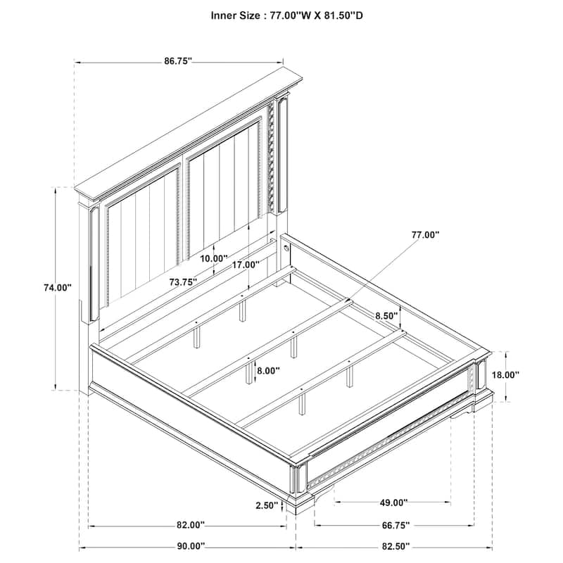 McKinney LED Light Panel Bed Vintage White