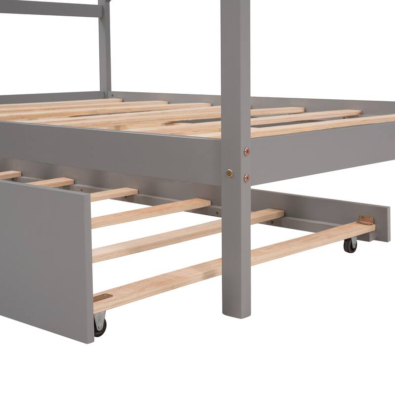 Wooden House Bed With Trundle