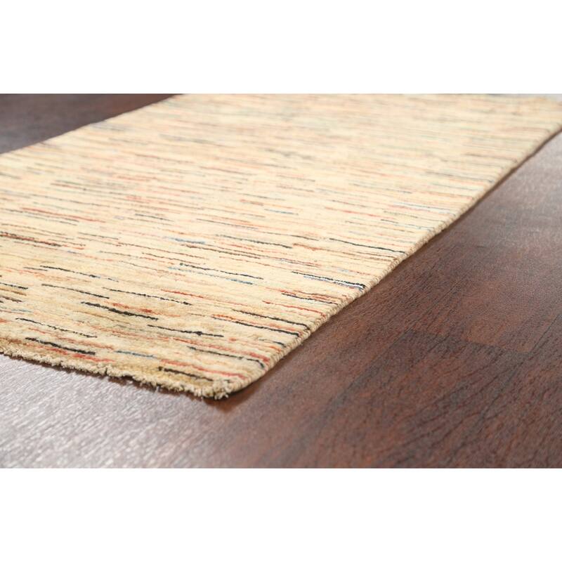 Hand Knotted Oriental 100% Wool Carpet Tribal Contemporary Beige & Ivories Gabbeh (kashkoli) Area Rug - 4' 8'' X 2' 6''