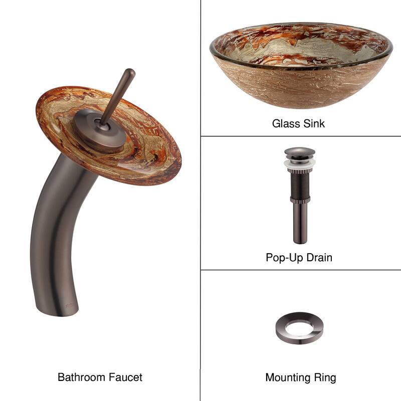 Kraus Bathroom Combo - 16-1/2" Ares Glass Vessel Bathroom Sink with