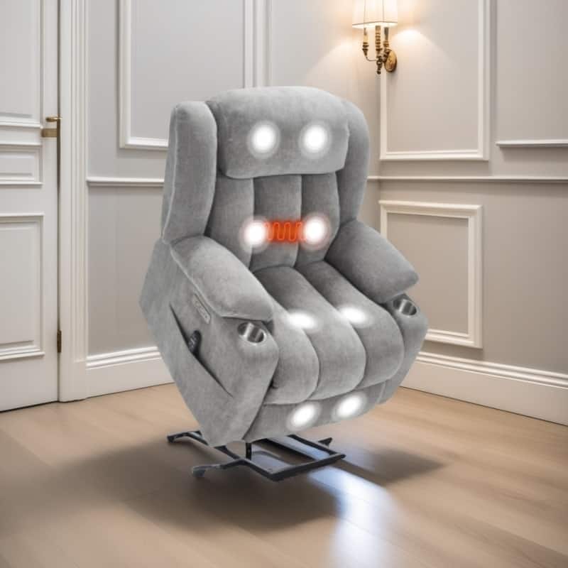 Power Lift Recliner with Massage, Heat, USB & Type-C Charging Ports, Stainless Steel Cup Holders