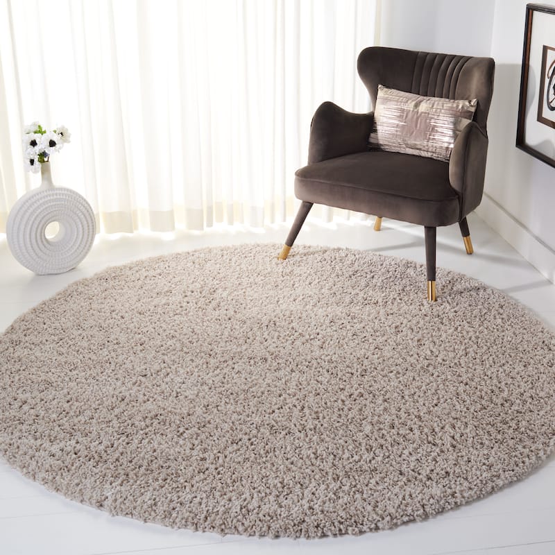 SAFAVIEH Venus Shag Durime 1.75-inch Thick Rug - 5'3" Round - Taupe