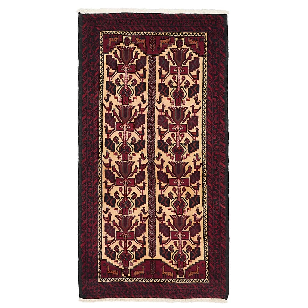 ECARPETGALLERY Hand-knotted Teimani Ivory, Red Wool Rug - 3'1 x 6'2