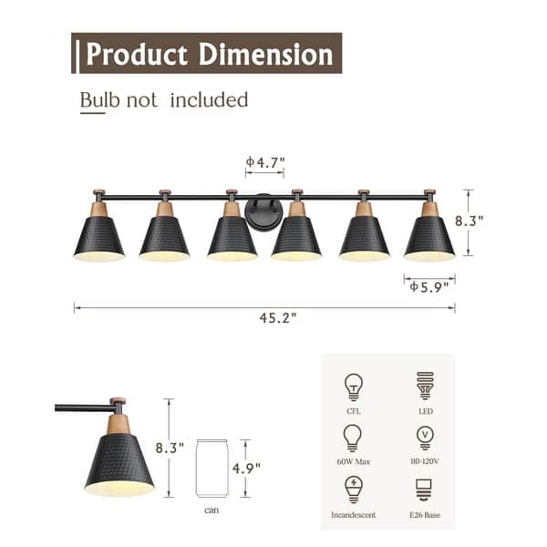 dimension image slide 9 of 10, 3/5/6-Light Modern Bathroom Vanity Light
