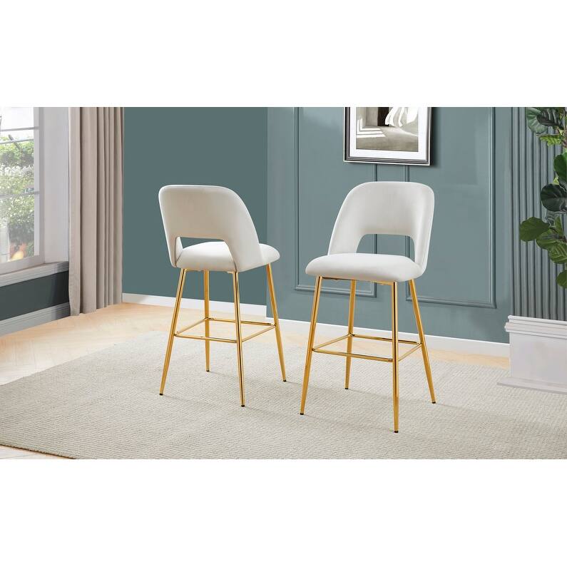 Best Quality Furniture Gold Chrome Velvet Upholstery Bar Stools (Set of 2)