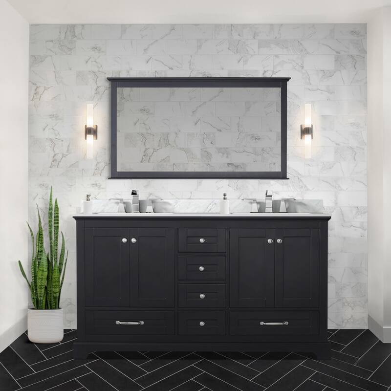 Dukes 60 in. W x 22 in. D Navy Blue Double Bath Vanity, Carrara Marble Top, Faucet Set, and 58 in. Mirror