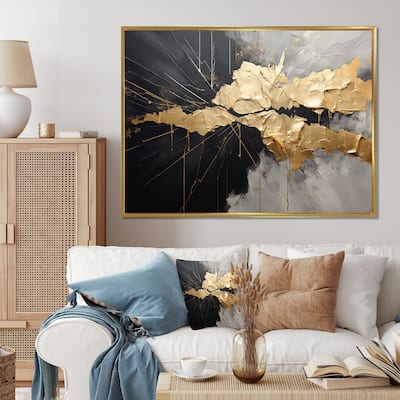 Designart "Black And Gold Abstract Meditation I" Abstract Painting Framed Canvas Art Print