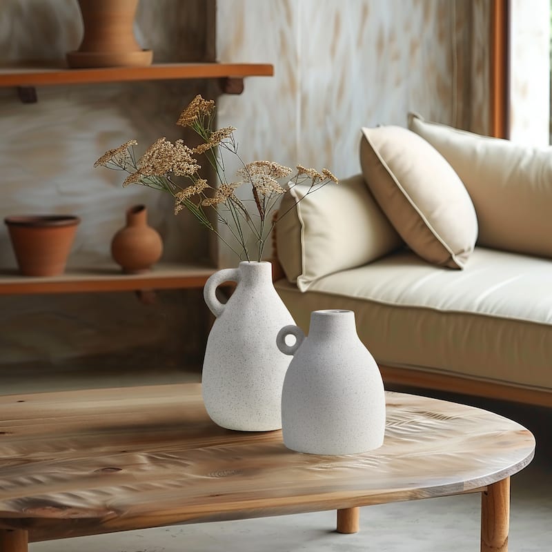 2-Piece White Ceramic Jug Round Vase Set