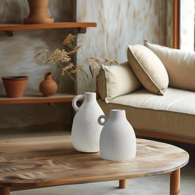 White and Black Speckled Ceramic Round Vase (Single)