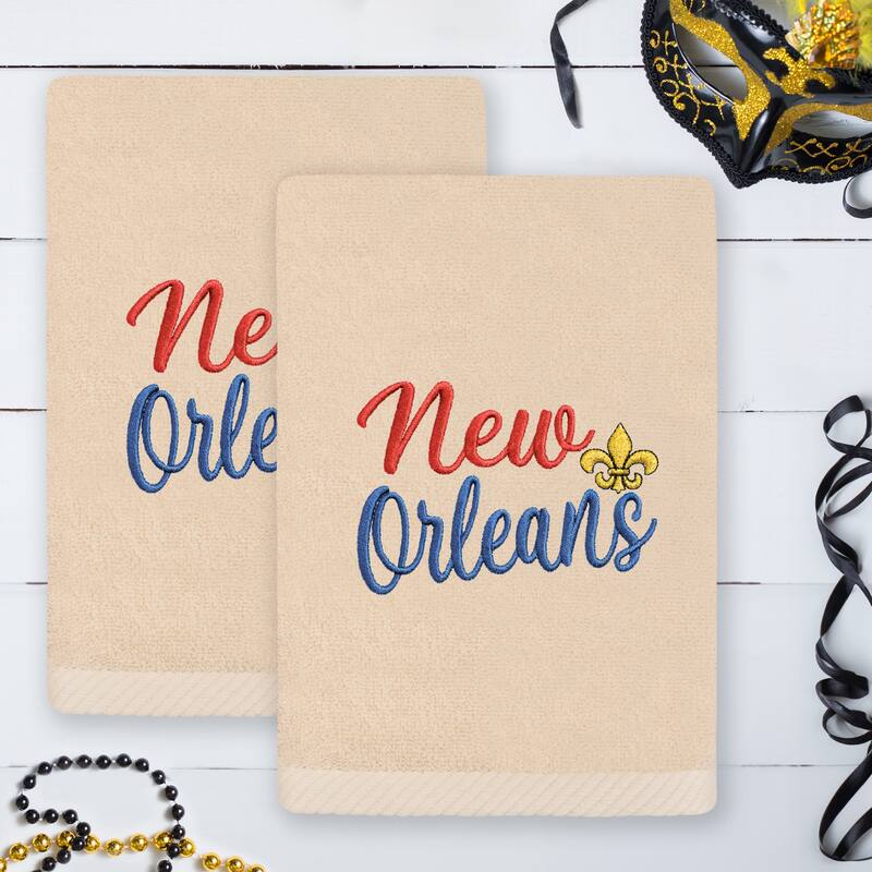 Authentic Hotel and Spa Mardi Gras NEW ORLEANS Embroidered Luxury 100% Turkish Cotton Hand Towels Set of 2