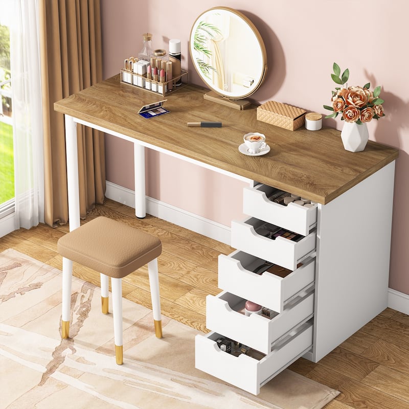 Vanity Desk with 5 Drawers, Modern Makeup Desk with Mulitple Storage, Gifts for Christmas