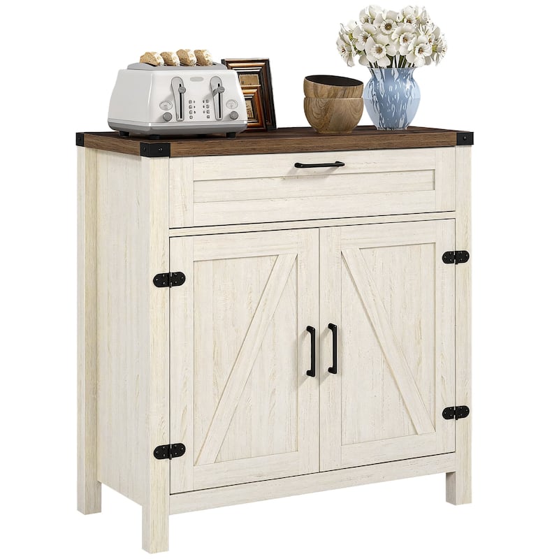 HOMCOM Industrial Wooden Storage Cabinet Kitchen Sideboard with Drawer and Adjustable Shelf for Dining Room