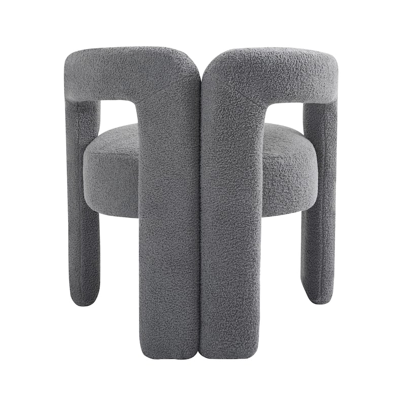 Grey Teddy Modern Design Dining Chair, Open-Back Accent Chairs, Barrel Chair Upholstered Armchair for Dining Room Living Room