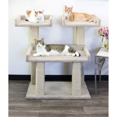 Deluxe Tall Cat Perch Tower with Wide Lounging Beds and Sisal Rope Posts for Big or Multiple Cats