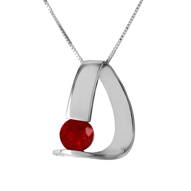 1.50 Carat 14K Solid Gold Modern Elegant Necklace w/ Natural Ruby - 16 Inch - White