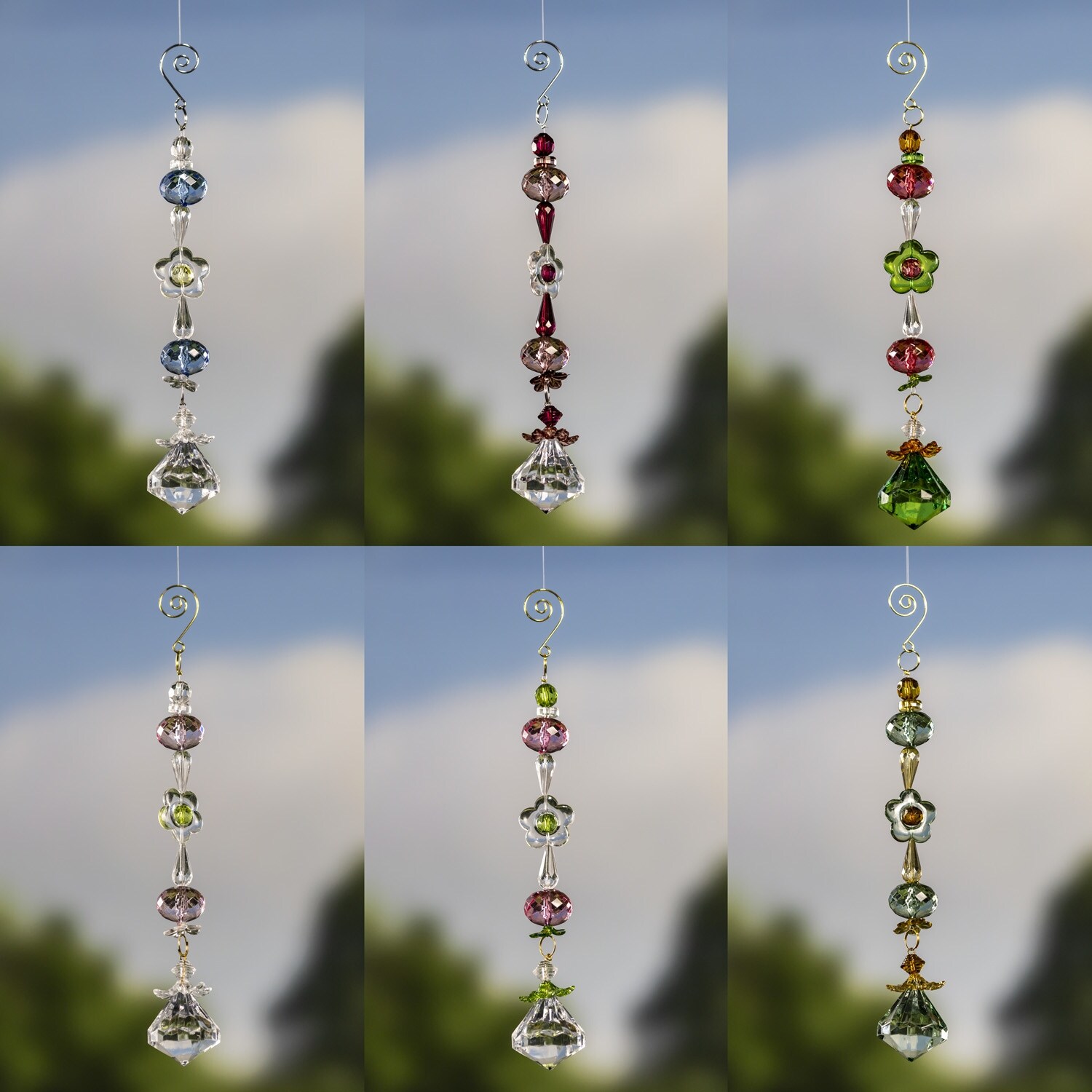10" Long Acrylic Crystal Décor with Flowers- 6 Assorted Colors - 1.5x1.5x10.5