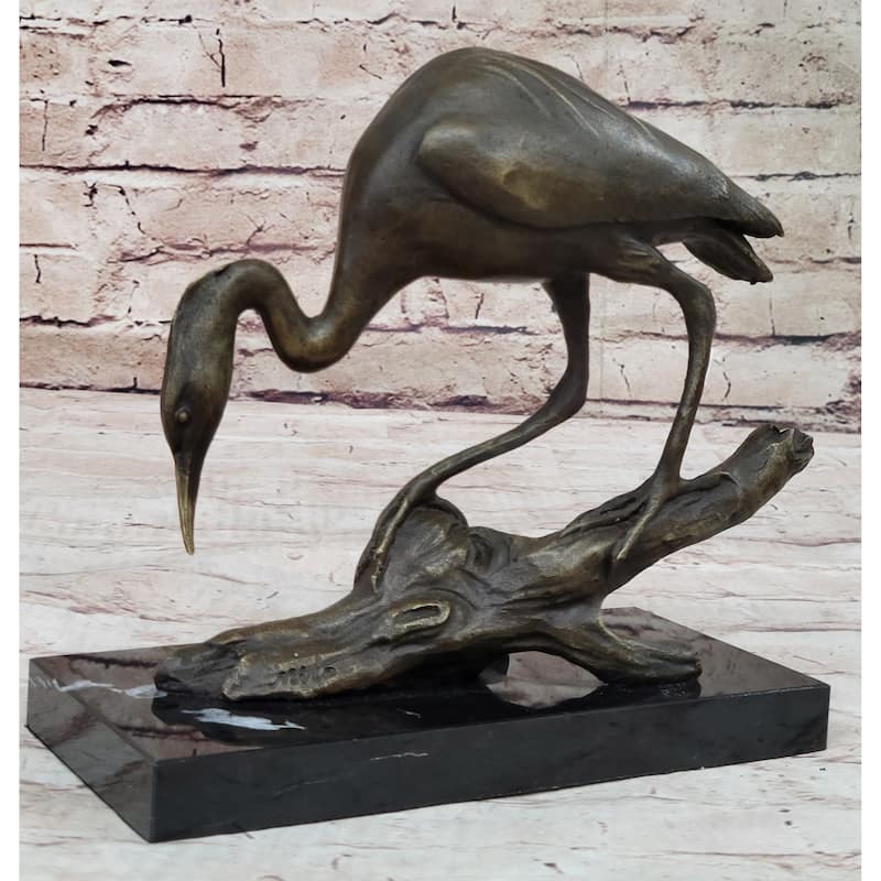 Egret Crane Great Blue Heron Wetland Coastal Bird Art Bronze Marble Statue Gift