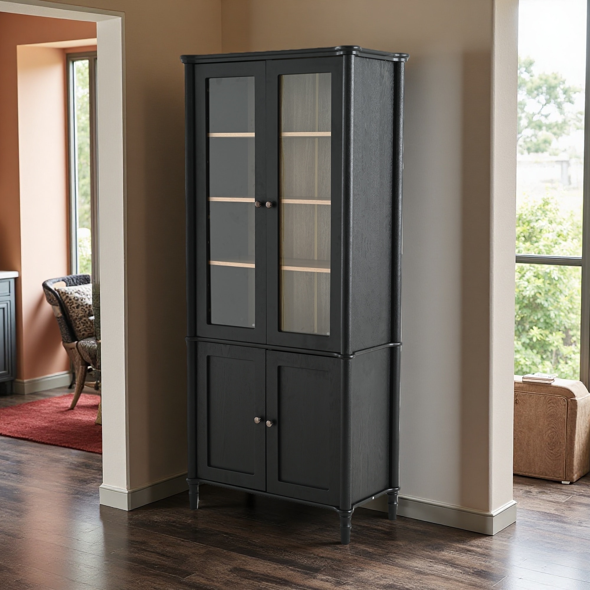 73.25" Mid-Century Modern Glass Door Display Cabinet