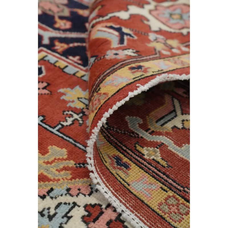Hand Knotted Oriental 100% Wool Carpet Traditional Medallion Oranges & Rust Heriz (serapi) Area Rug - 9' 1'' X 6' 2''