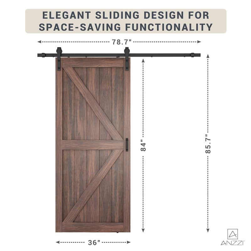 ANZZI 36"x84" Heavy Duty Sturdy Wood Single Sliding Barn Door with Hardware Included