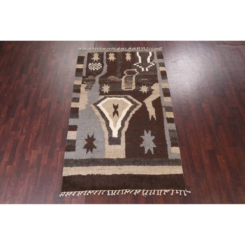 Abstract Moroccan Oriental Wool Area Rug Hand-knotted Bedroom Carpet - 5'9" x 9'6"