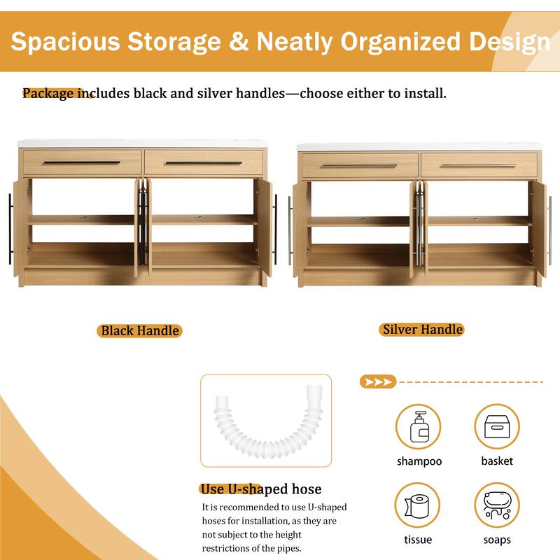 Malwee 48"/60" Bathroom Vanity with Sink, FreeStanding Vanity with 4 Soft Close Doors and 2 Adjustable Shelves