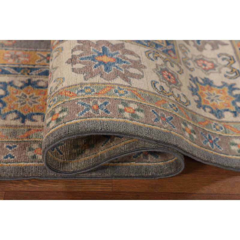 Ray Geometric Kazak Oriental Area Rug Hand-Knotted Wool Carpet - 6'7" x 9'8"