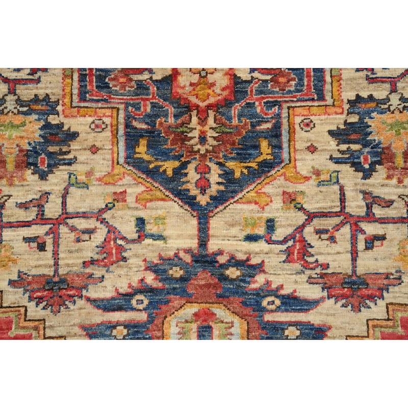 Hand Knotted Oriental 100% Wool Carpet Traditional Medallion Beige & Ivories Heriz (serapi) Area Rug - 10' 0'' X 7' 8''