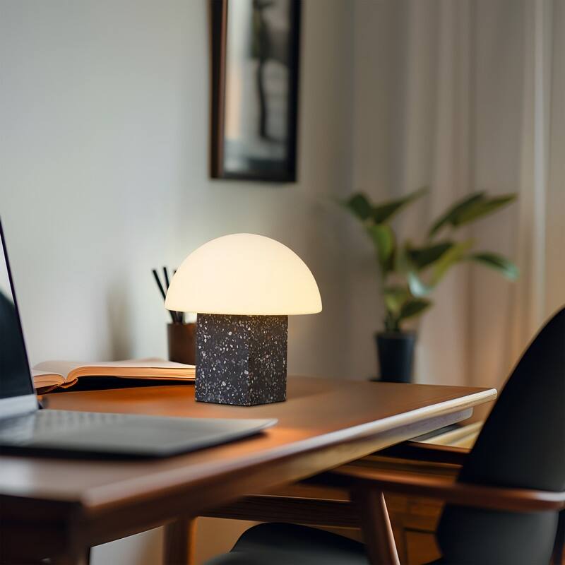 Brightech Gavin LED Marbled Natural Gray Stone Modern Industrial Square Dimmable Bedside Nightstand Desk Lamp