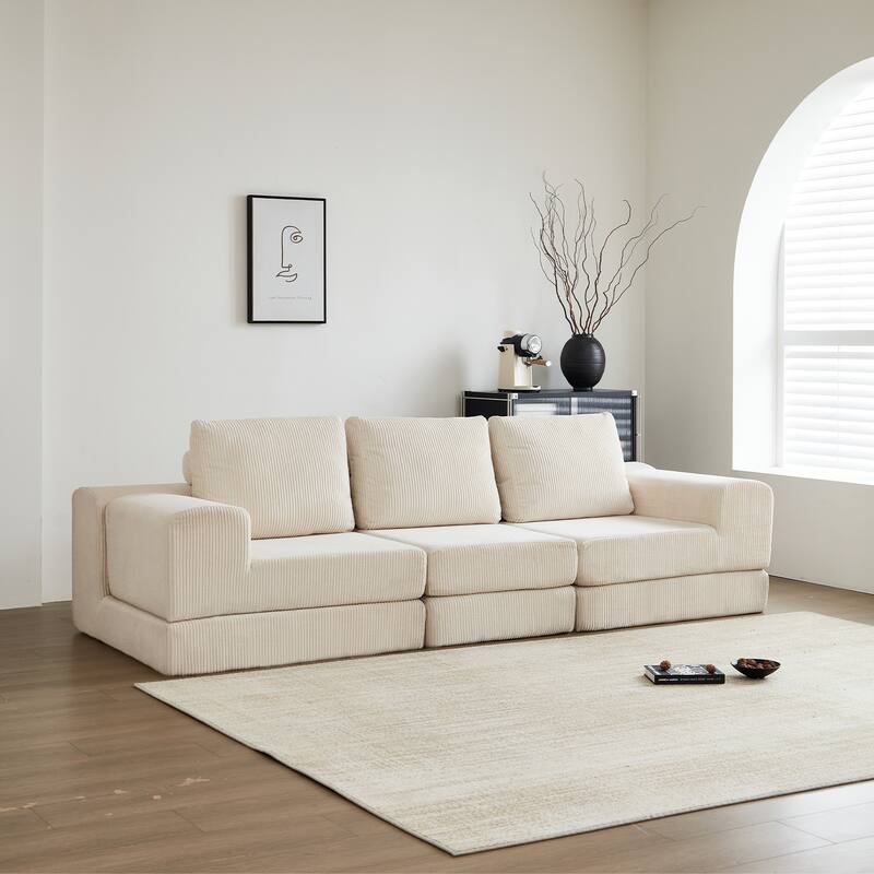 Modular Sectional 3-Seater Cloud Sofa,Corduroy Convertible Sofa Bed