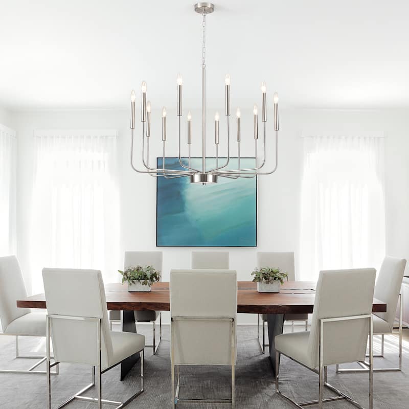 12-Light Rustic Candle Chandelier for Dining Room Living Room - W32.08" x H70.07" - N/A
