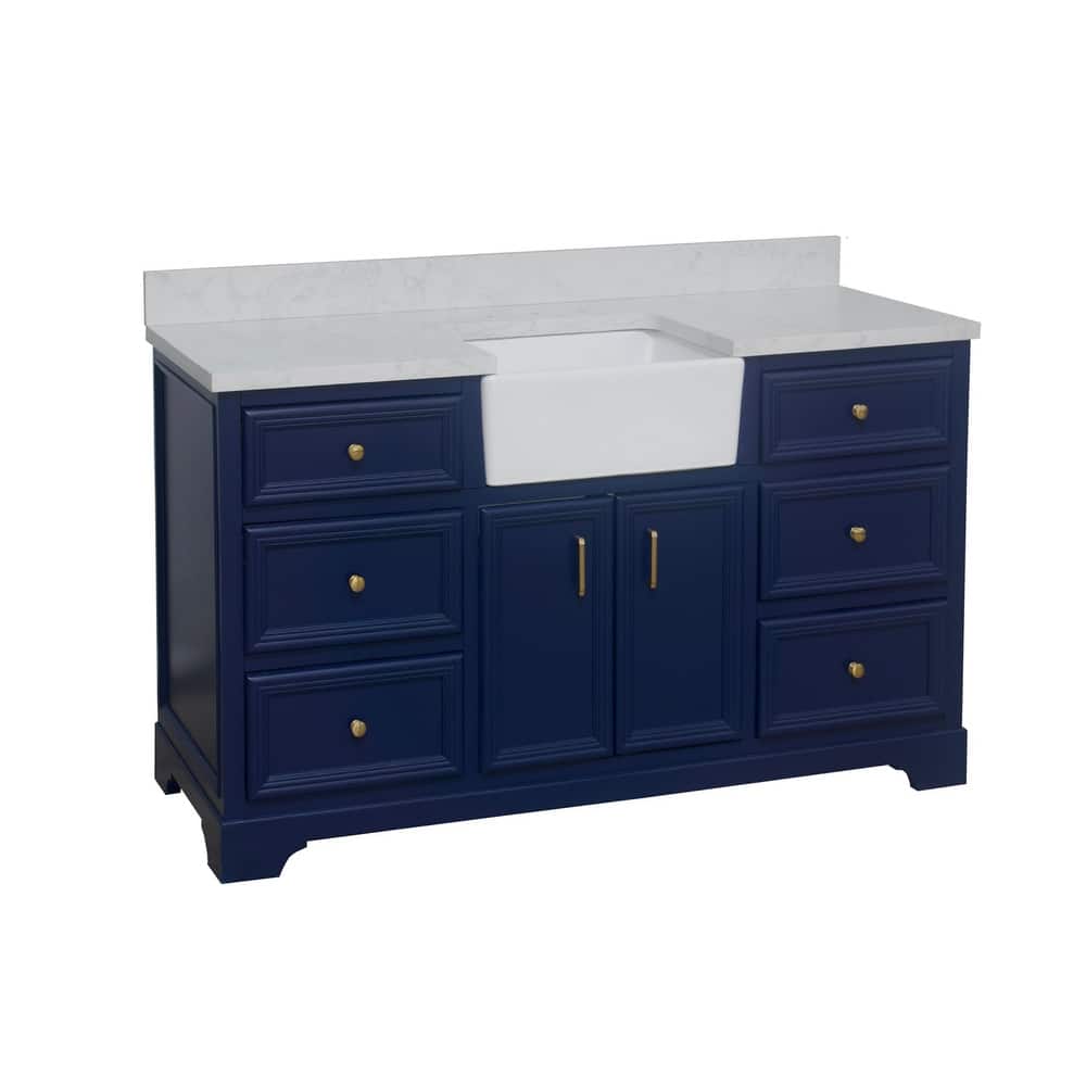KitchenBathCollection Zelda 60" Single Farmhouse Bathroom Vanity with Engineered Carrara Top