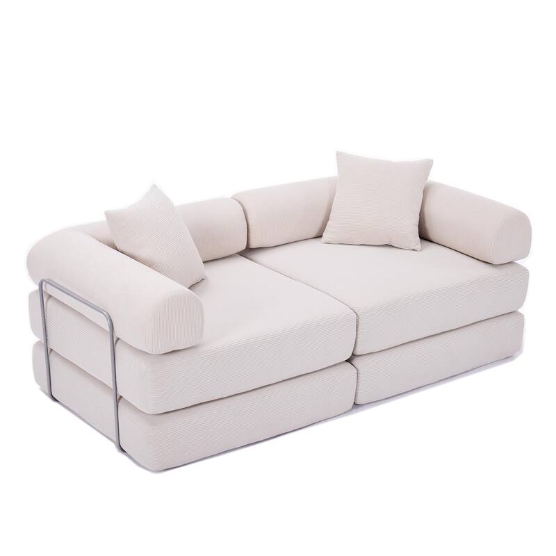 Modular Couch Sofa Bed, Convertible Design with Removable Armrests,Folding Mattress Couch for Small Spaces ,No Assembly