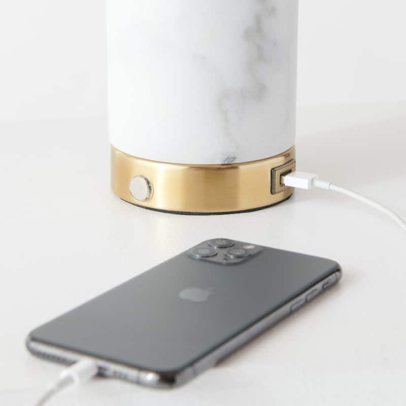 Brightech Aspen 14.5 in. White Mid-Century Modern Integrated LED Bedside Table Lamp with Built-In 3-Way Dimmer